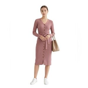 Hippie Rose Mauve Ribbed Midi Dress XS Button Front Tie Waist